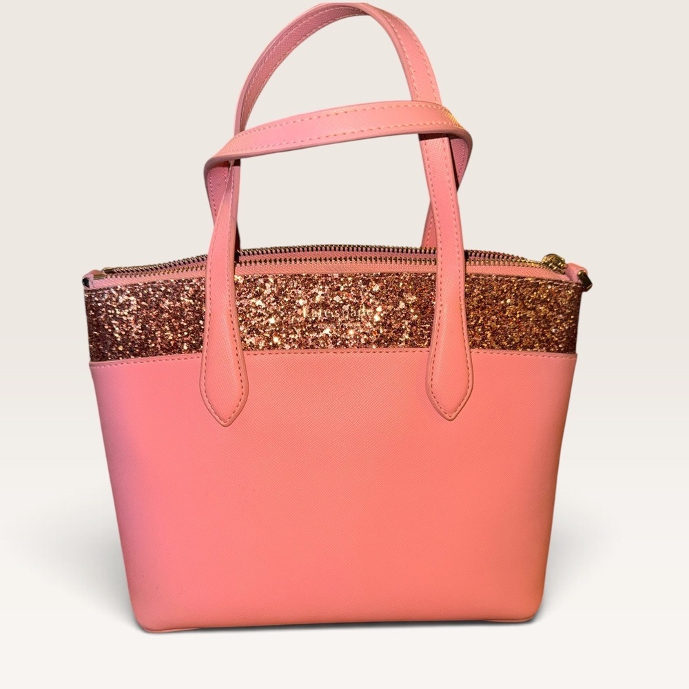 Kate Spade Pink Saffiano Leather Glitter Satchel Crossbody Bag WKRU6287